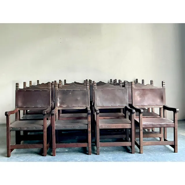 Vintage Boho Spanish Hand Crafted Leather Dining Chairs - Set of 16 — additional photo 2