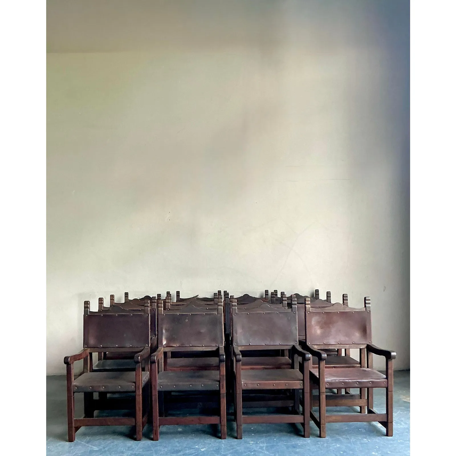 Vintage Boho Spanish Hand Crafted Leather Dining Chairs - Set of 16 — additional photo 3