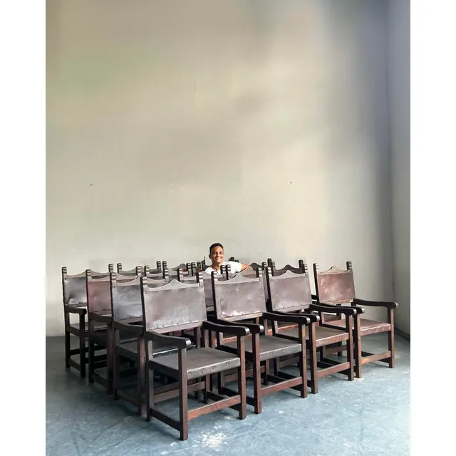 Vintage Boho Spanish Hand Crafted Leather Dining Chairs - Set of 16 — additional photo 4