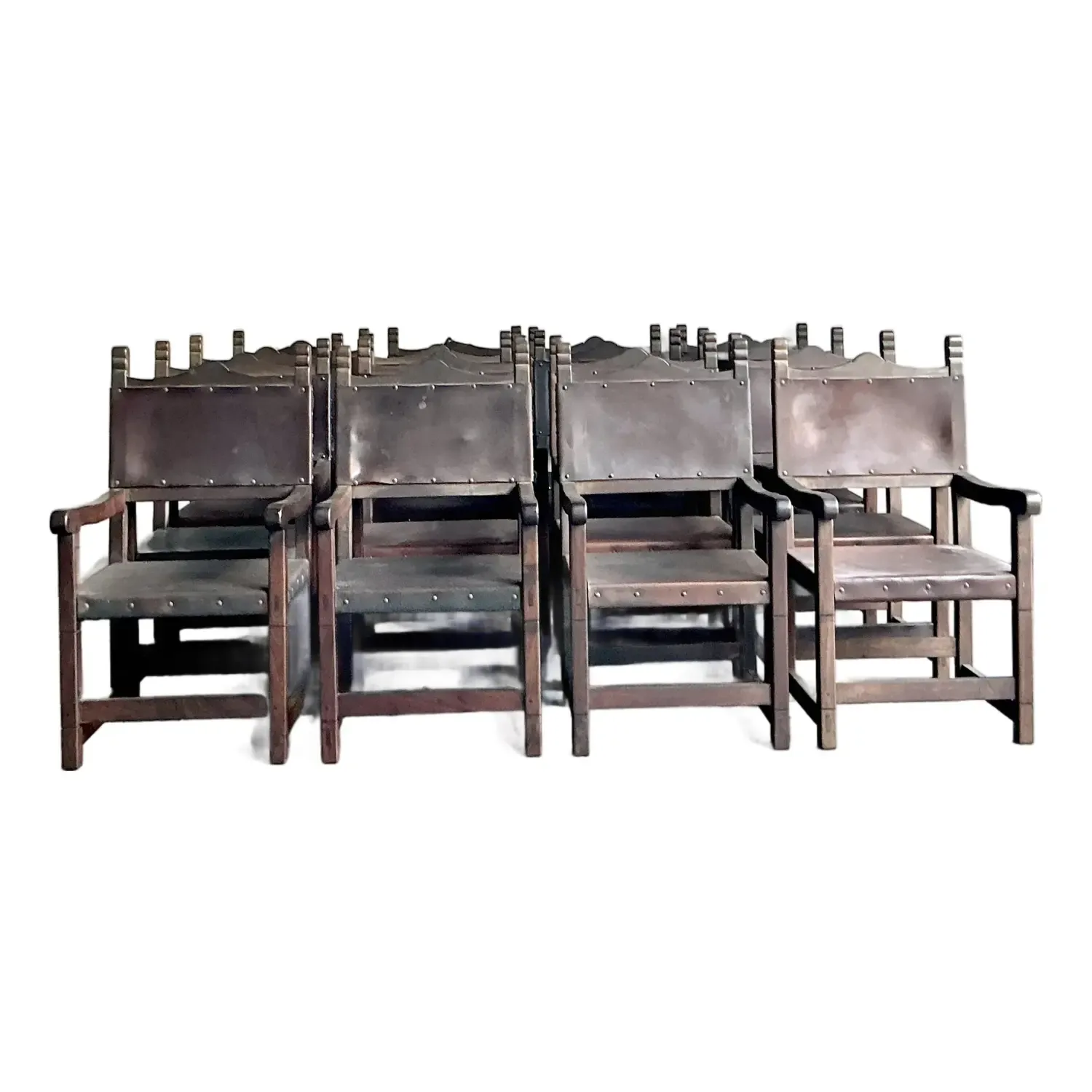 Vintage Boho Spanish Hand Crafted Leather Dining Chairs - Set of 16 — additional photo 5