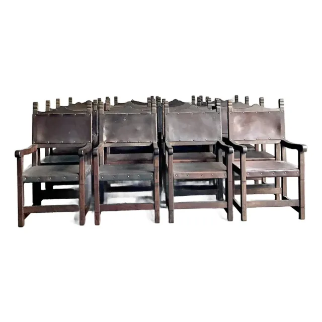 Vintage Boho Spanish Hand Crafted Leather Dining Chairs - Set of 16 — additional photo 5