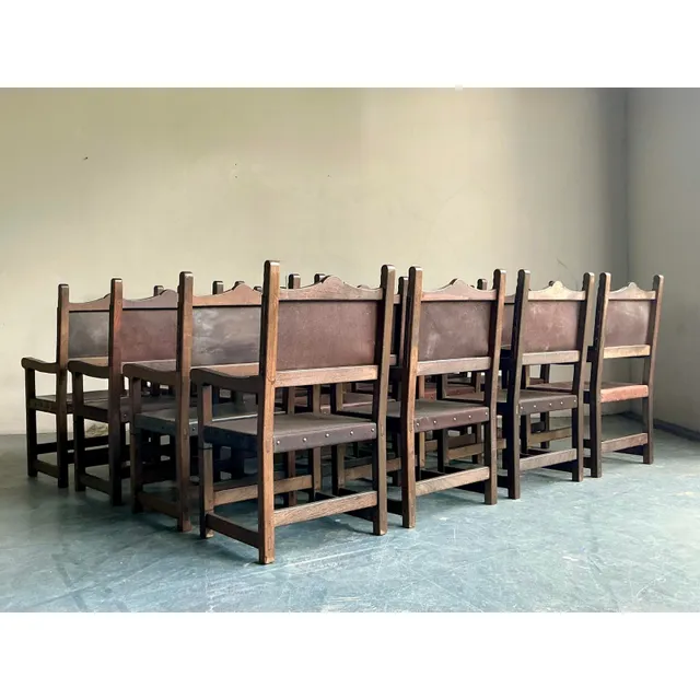 Vintage Boho Spanish Hand Crafted Leather Dining Chairs - Set of 16 — additional photo 6