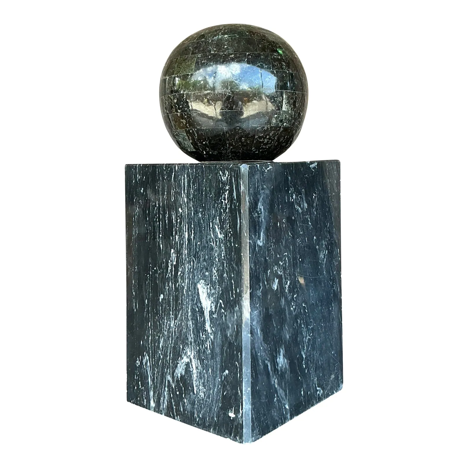 Vintage Boho Stacked Stone and Marble Geometric Sphere Sculpture — additional photo 1