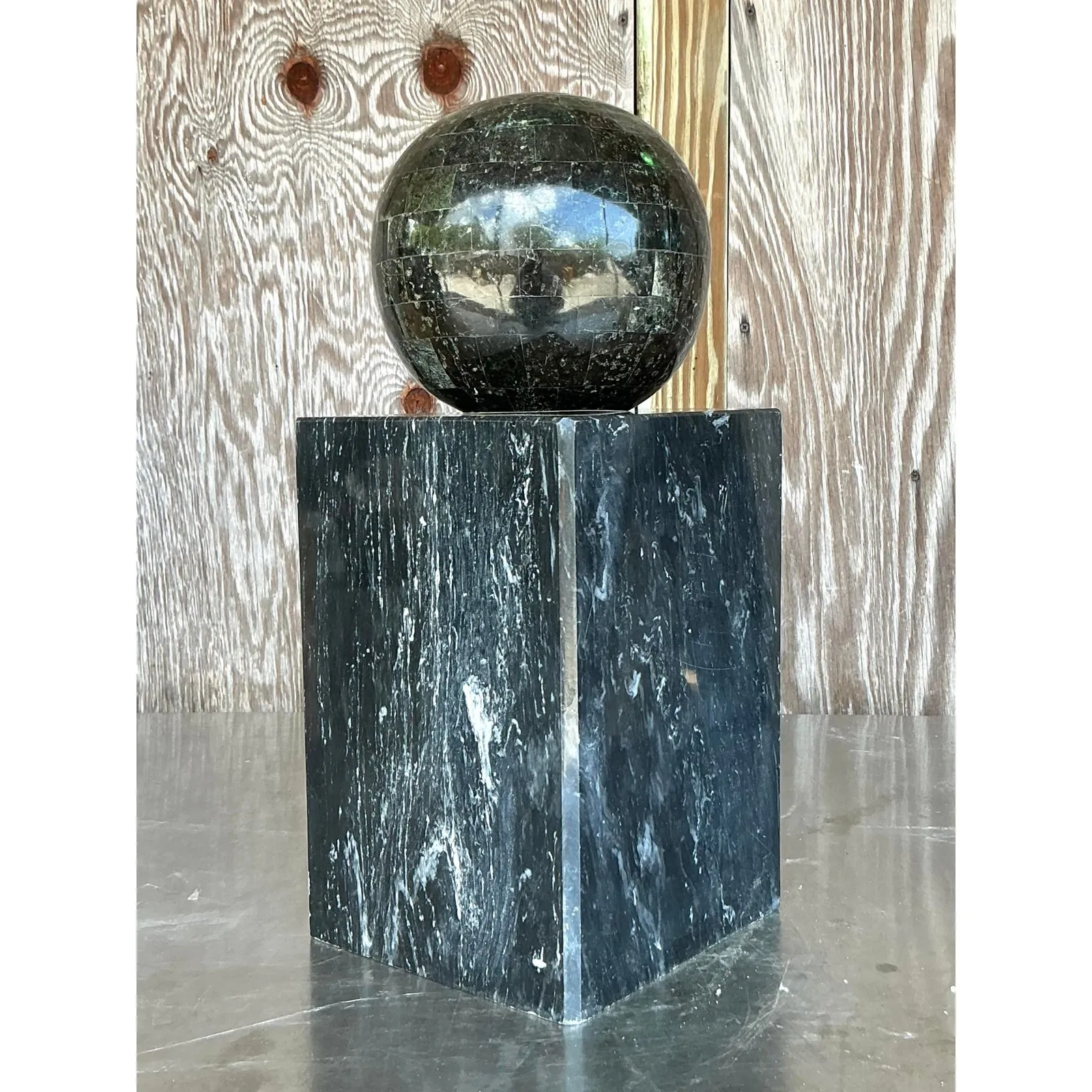 Vintage Boho Stacked Stone and Marble Geometric Sphere Sculpture — additional photo 2
