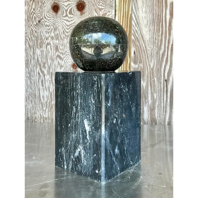 Vintage Boho Stacked Stone and Marble Geometric Sphere Sculpture — additional photo 3