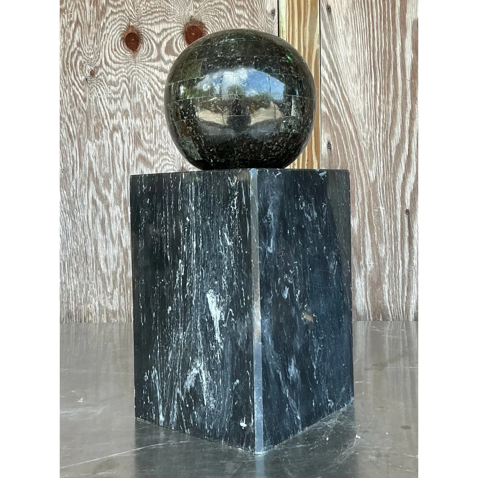 Vintage Boho Stacked Stone and Marble Geometric Sphere Sculpture — additional photo 4