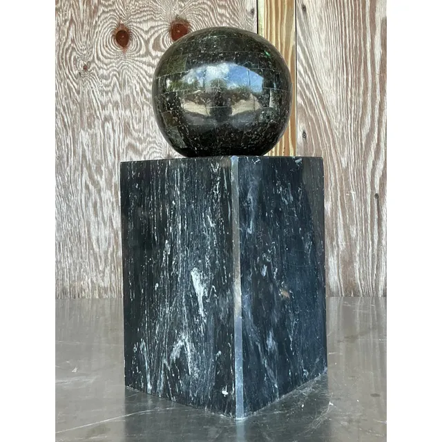 Vintage Boho Stacked Stone and Marble Geometric Sphere Sculpture — additional photo 4