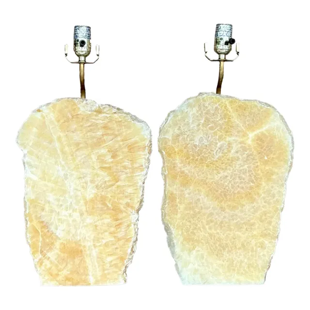 Vintage Boho Stone Slab and Lucite Lamps - a Pair — additional photo 1