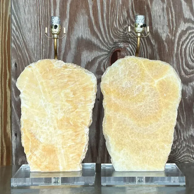 Vintage Boho Stone Slab and Lucite Lamps - a Pair — additional photo 3