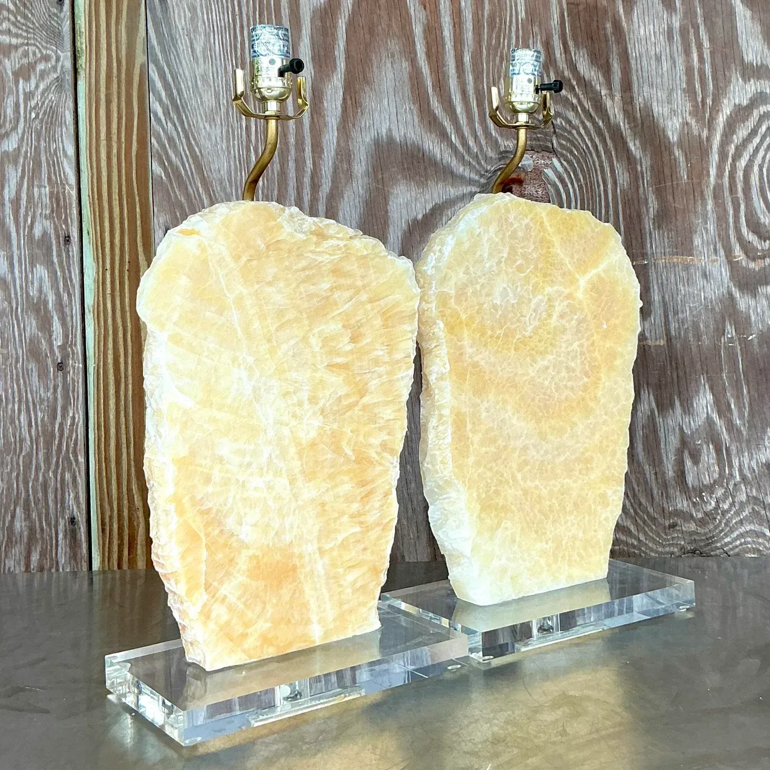 Vintage Boho Stone Slab and Lucite Lamps - a Pair — additional photo 4