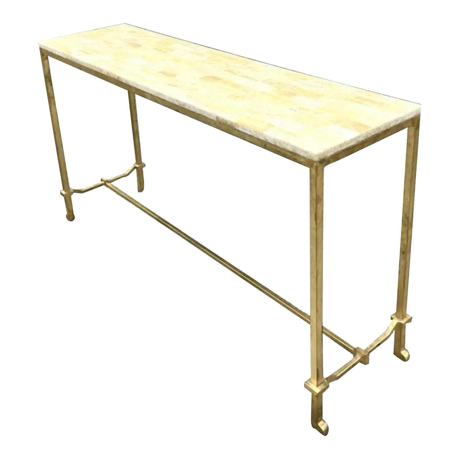 Vintage Boho Stone Top Console Table After Currey and Company
