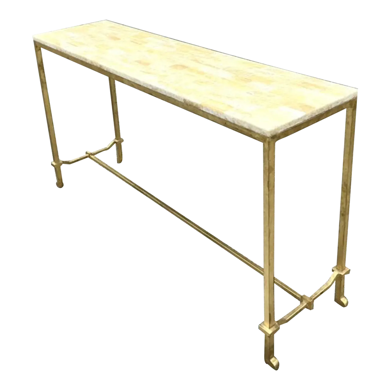 Vintage Boho Stone Top Console Table After Currey and Company