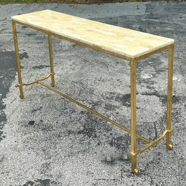 Vintage Boho Stone Top Console Table After Currey and Company — additional photo 2