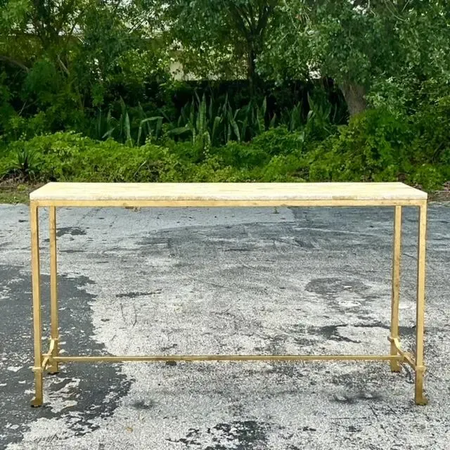 Vintage Boho Stone Top Console Table After Currey and Company — additional photo 3