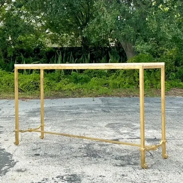 Vintage Boho Stone Top Console Table After Currey and Company — additional photo 4