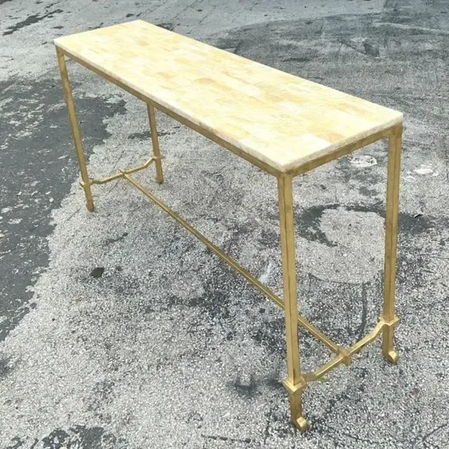 Vintage Boho Stone Top Console Table After Currey and Company — additional photo 5