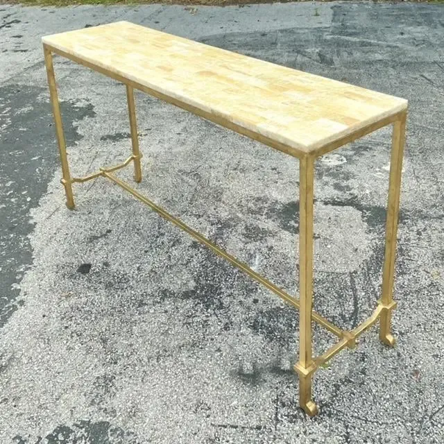Vintage Boho Stone Top Console Table After Currey and Company — additional photo 7