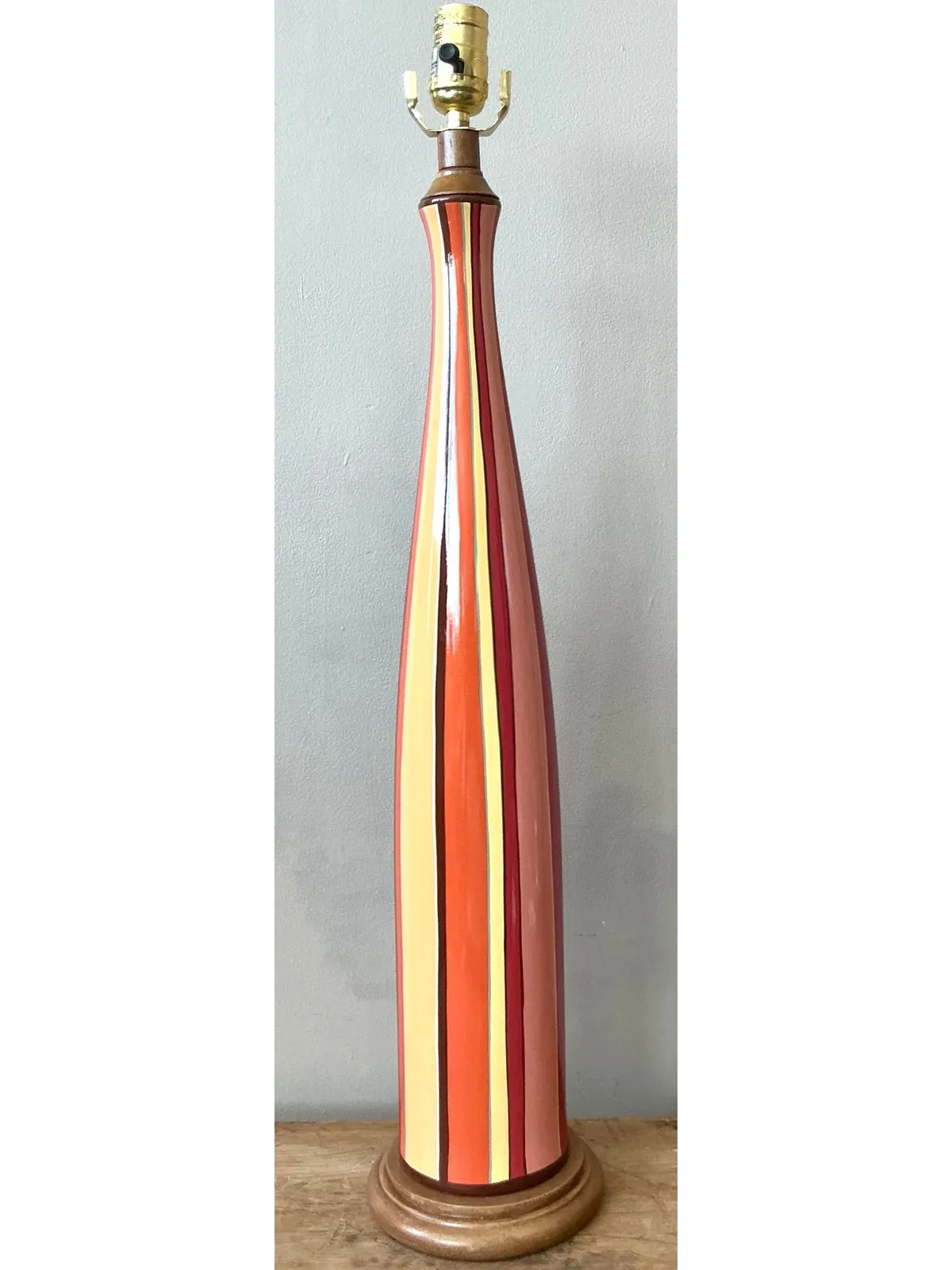 Vintage Boho Striped Glazed Ceramic Lamp — additional photo 1