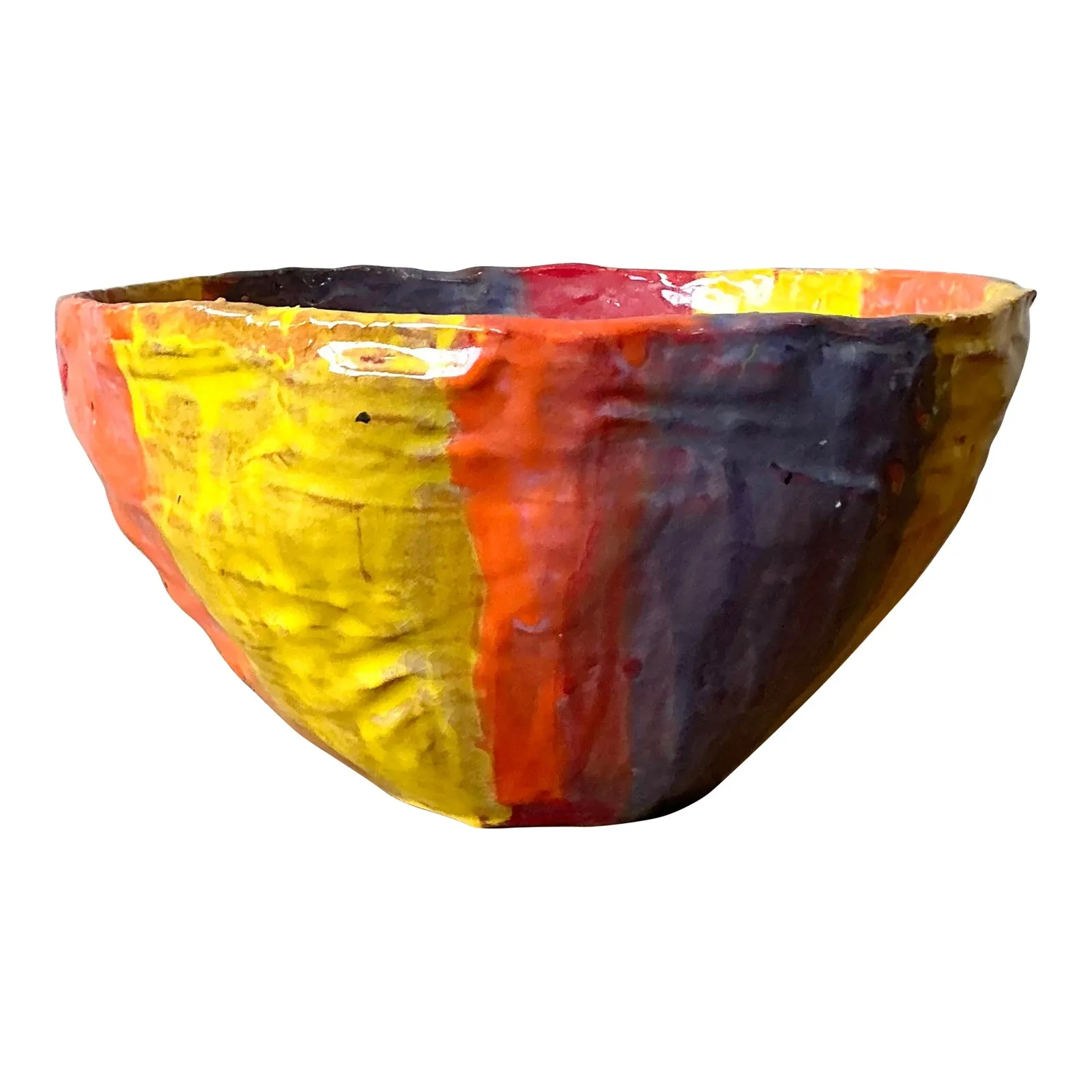 Vintage Boho Striped Studio Pottery Bowl — additional photo 1