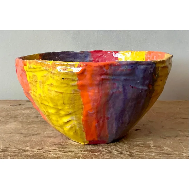 Vintage Boho Striped Studio Pottery Bowl — additional photo 2