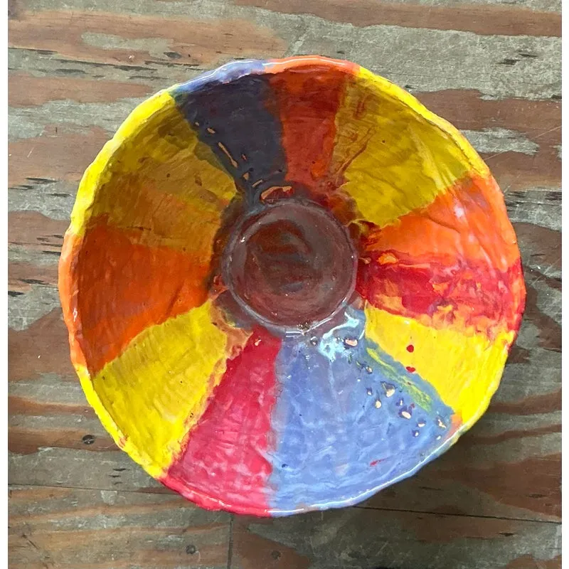 Vintage Boho Striped Studio Pottery Bowl — additional photo 2