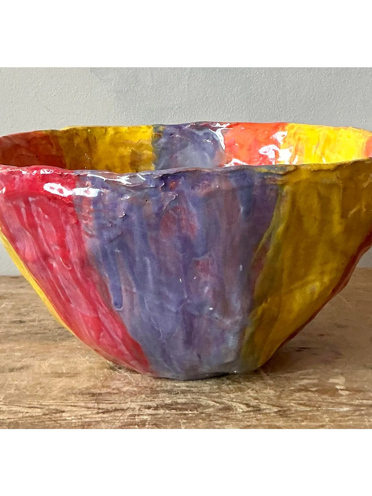 Vintage Boho Striped Studio Pottery Bowl — additional photo 3