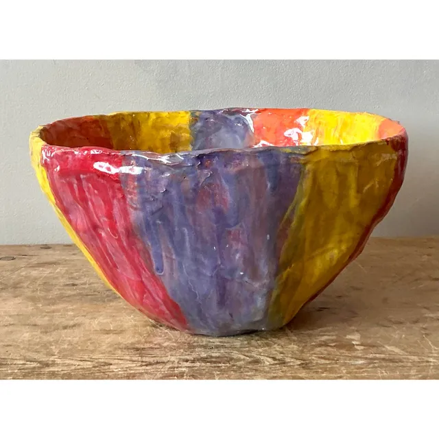 Vintage Boho Striped Studio Pottery Bowl — additional photo 4
