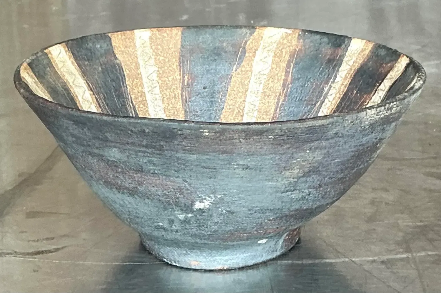 Vintage Boho Striped Studio Pottery Bowl - Pottery, 5.25W x 2.25H — additional photo 2