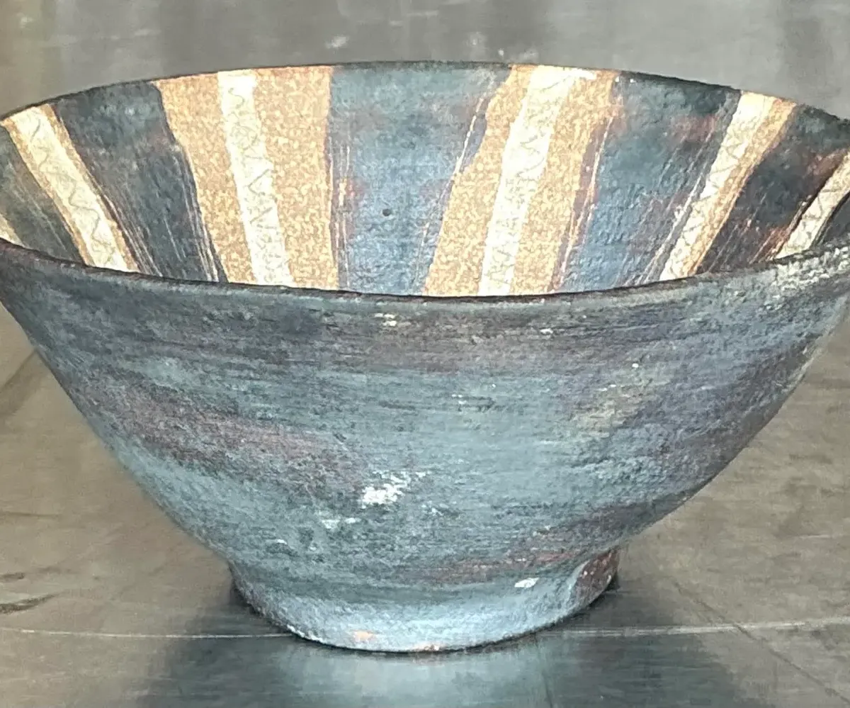 Vintage Boho Striped Studio Pottery Bowl — additional photo 5