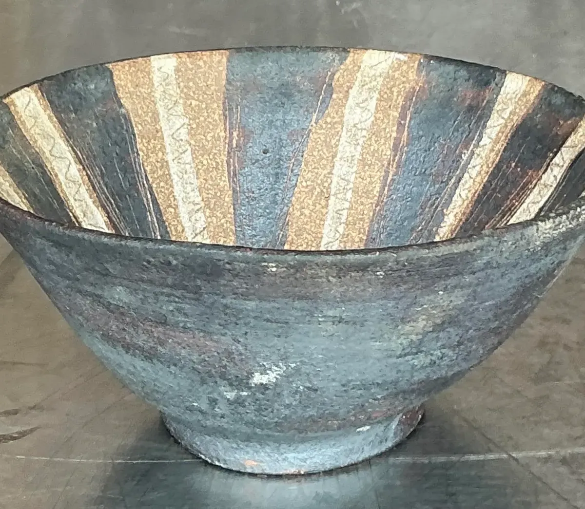 Vintage Boho Striped Studio Pottery Bowl — additional photo 7