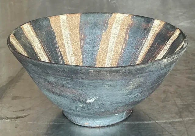 Vintage Boho Striped Studio Pottery Bowl - Pottery, 5.25W x 2.25H — additional photo 4