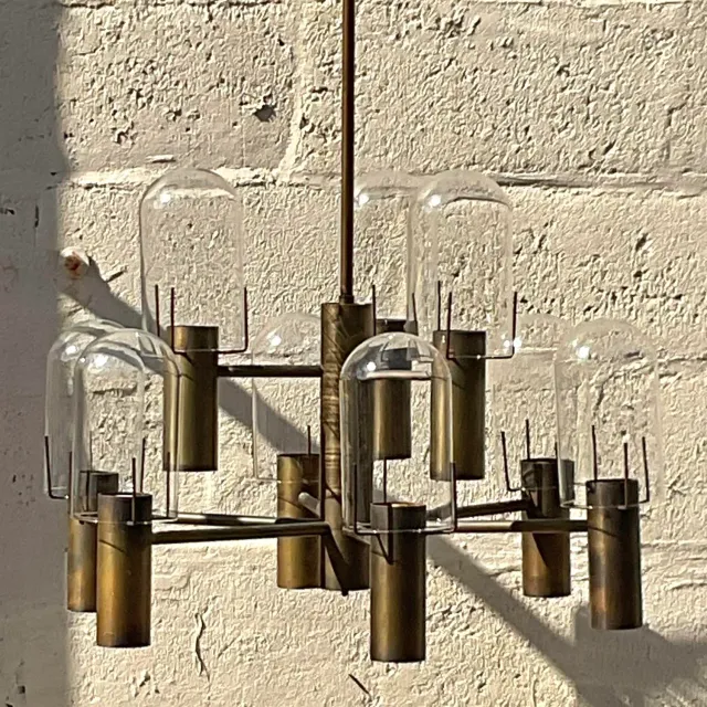 Vintage Boho Stuart Barnes for Robert Long Burnished Brass Chandelier — additional photo 4