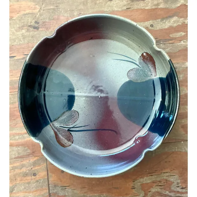 Vintage Boho Studio Pottery Bowl - Stoneware, 13.5W x 3.2H — additional photo 1