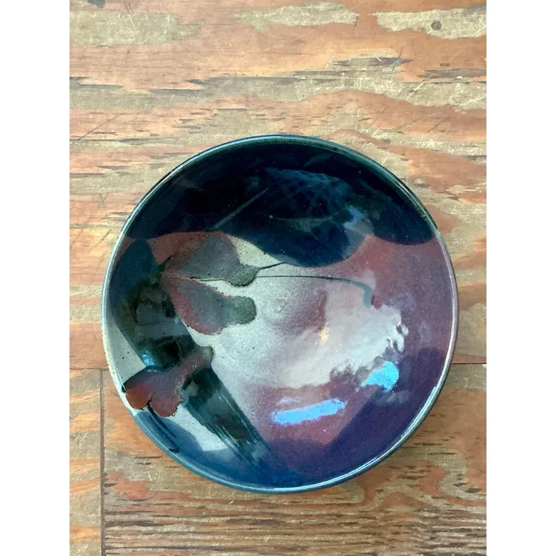 Vintage Boho Studio Pottery Bowl - Ceramic, 10.5W x 3H — additional photo 1