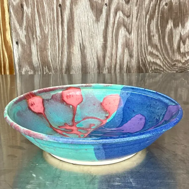 Vintage Boho Studio Pottery Bowl - Ceramic, 14.5W x 11H — additional photo 7