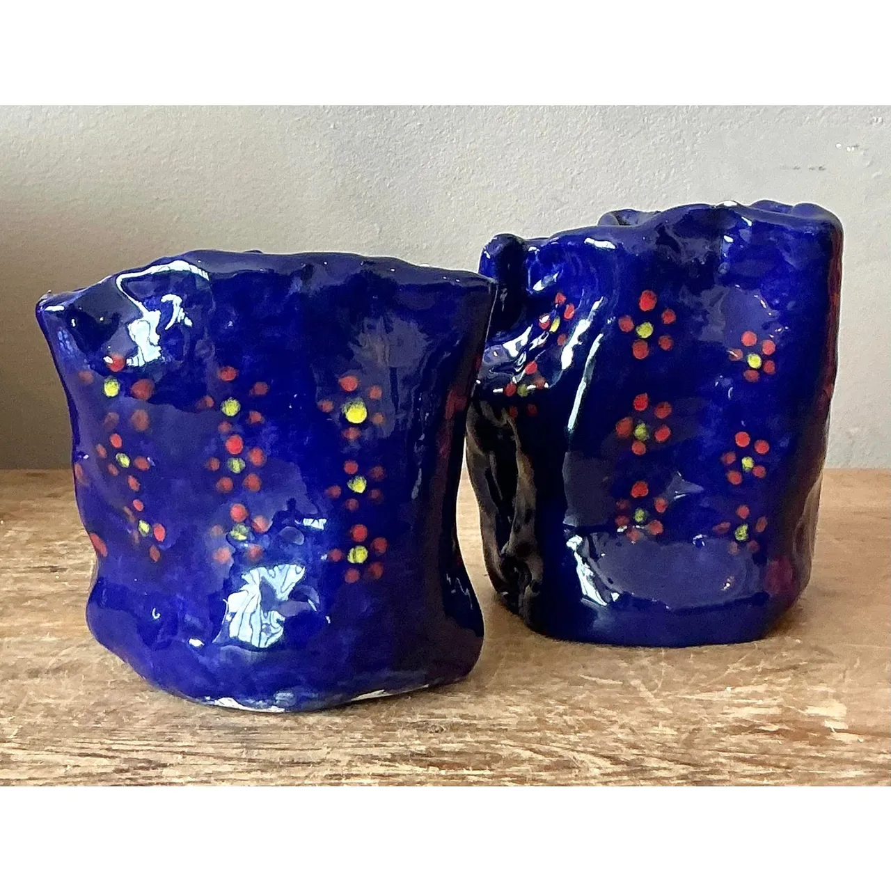 Vintage Boho Studio Pottery Flowers Vase - Set of 2