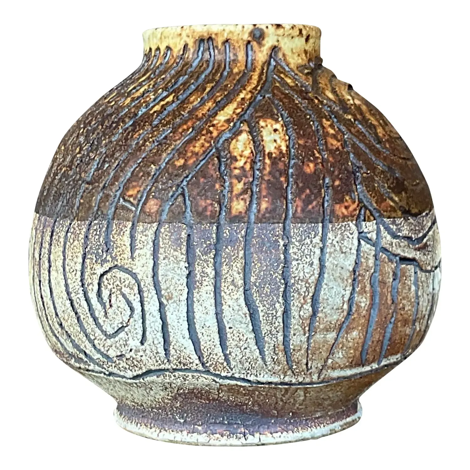 Vintage Boho Studio Pottery Scored Vase — additional photo 1