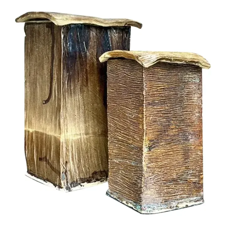 Vintage Boho Studio Pottery Square Lidded Vases - Set of 2 — additional photo 1