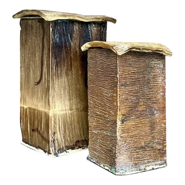Vintage Boho Studio Pottery Square Lidded Vases - Set of 2 — additional photo 2