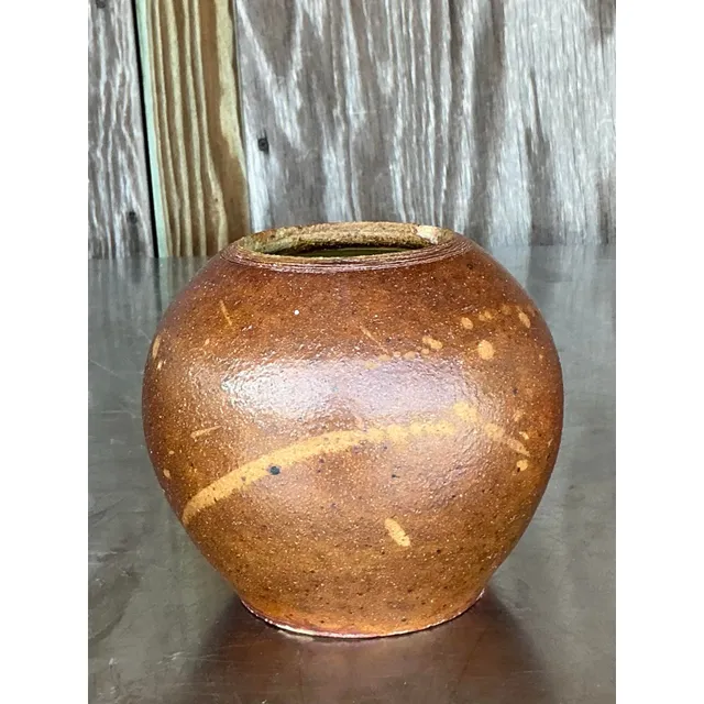 Vintage Boho Studio Pottery Vase - Stone, 6W x 5.5H — additional photo 3