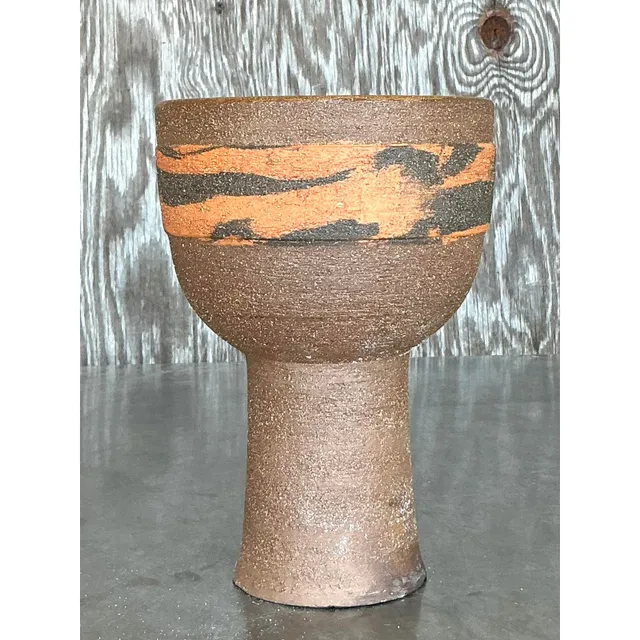 Vintage Boho Studio Pottery Vase - Stoneware, 6.25W x 9H — additional photo 1