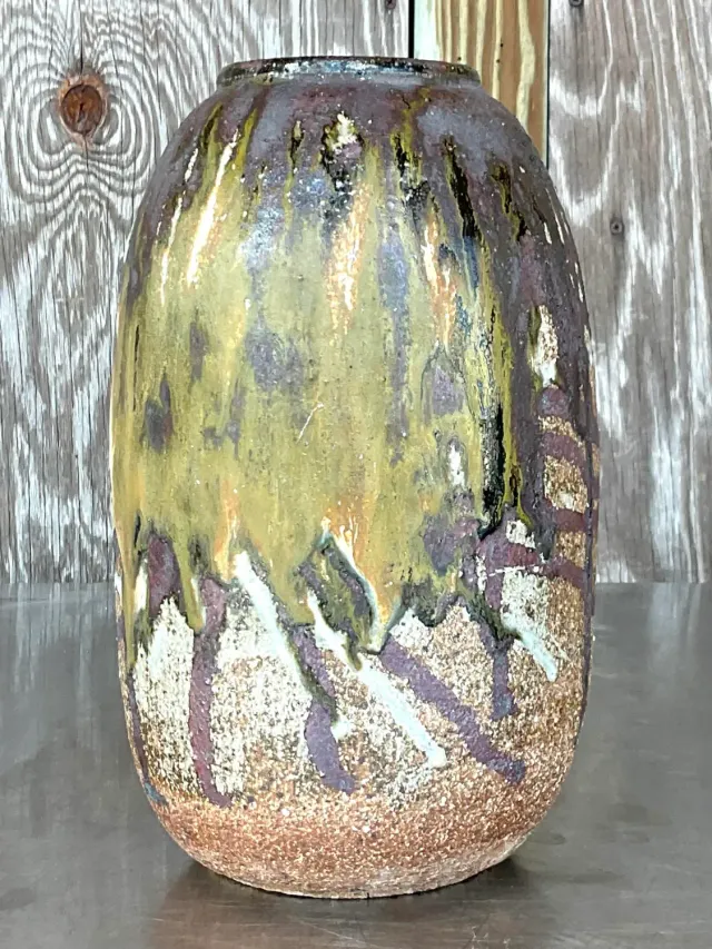 Vintage Boho Studio Pottery Vase - Pottery, 5.75W x 10.5H — additional photo 3