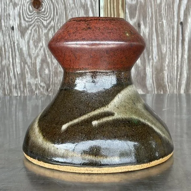 Vintage Boho Studio Pottery Vase - Pottery, 7.5W x 6.5H — additional photo 3
