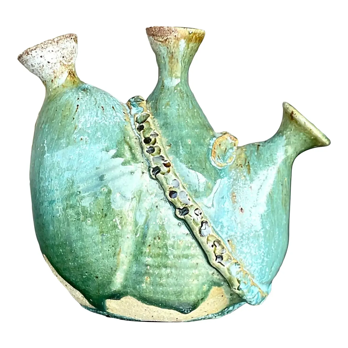 Vintage Boho Studio Pottery Vase - Pottery, 6.25W x 5.75H — additional photo 1