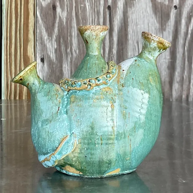 Vintage Boho Studio Pottery Vase - Pottery, 6.25W x 5.75H — additional photo 2