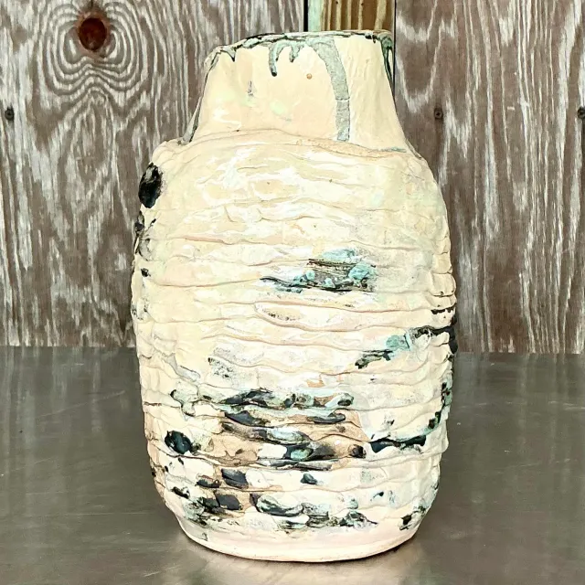 Vintage Boho Studio Pottery Vase - Pottery, 5.5W x 9.25H — additional photo 1