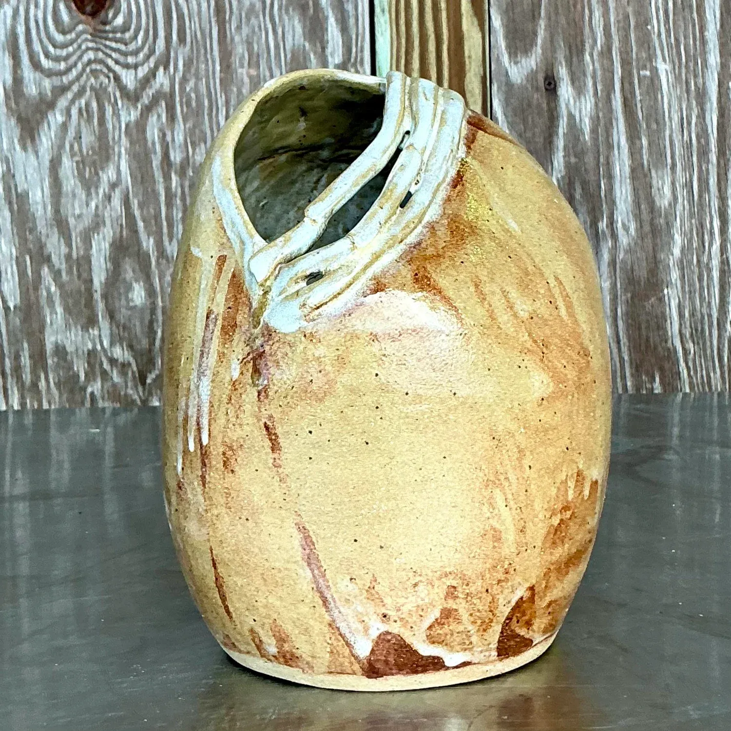 Vintage Boho Studio Pottery Vase - Pottery, 5.75W x 8H — additional photo 2