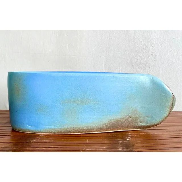 Vintage Boho Studio Pottery Vase - Ceramic, 13.5W x 5H — additional photo 1