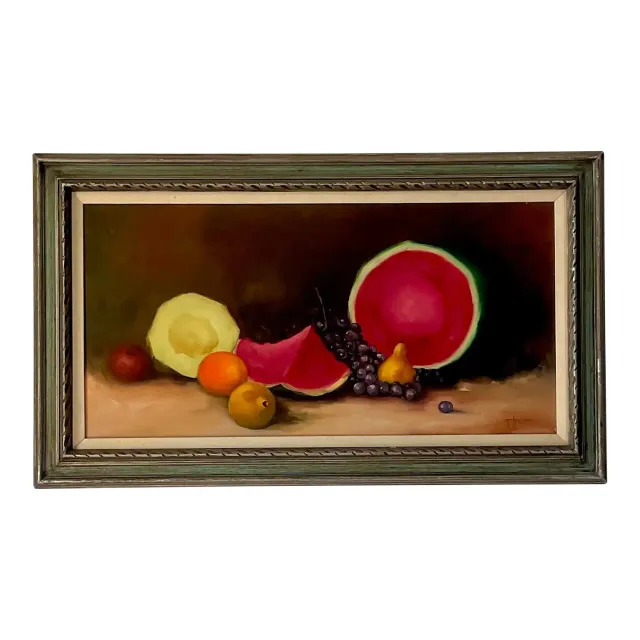 Vintage Boho Tabletop Still Life Signed Original Oil on Canvas — additional photo 1
