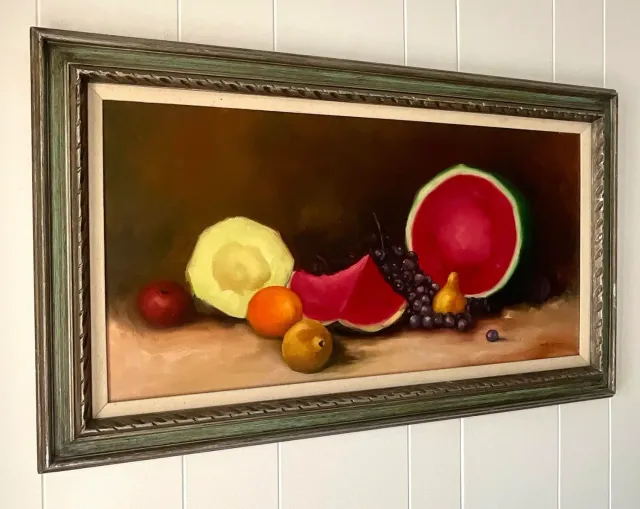 Vintage Boho Tabletop Still Life Signed Original Oil on Canvas — additional photo 2